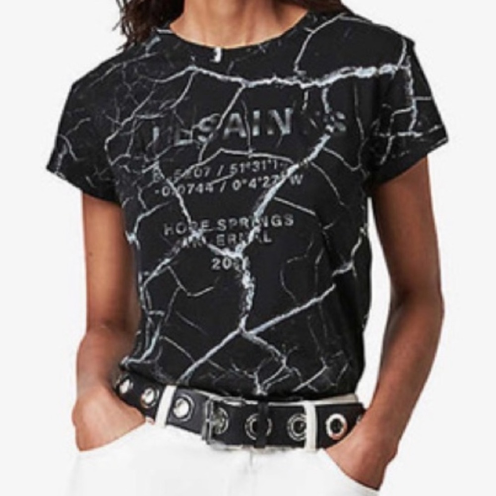 All Saints Anna Hope Springs Top | Marbled, Black & White | Size 6 | 100% Cotton
